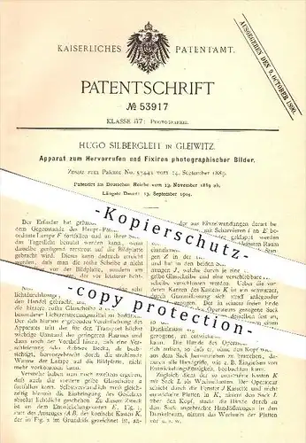 original Patent - H. Silbergleit , Gleiwitz 1889 , Hervorrufen u. Fixieren von Bildern , Kamera , Fotograf , Fotografie