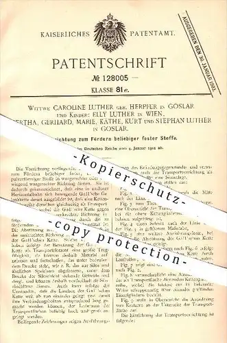 original Patent - Caroline Luther / Herpfer u. Kinder , Goslar / Wien , 1901 , Fördern fester Stoffe , Gall'sche Kette