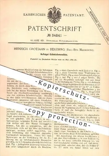 original Patent - H. Grotjahn , Herzberg , Merseburg , 1885 , Hufnägel - Schmiedemaschine , Schmied , Schmieden , Hufen