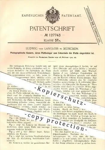 original Patent - Ludwig von Langlois , München 1901 , Fotografische Kamera , Fotografie , Fotograf , Foto , Fotokamera