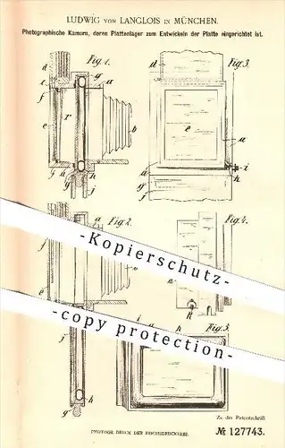 original Patent - Ludwig von Langlois , München 1901 , Fotografische Kamera , Fotografie , Fotograf , Foto , Fotokamera