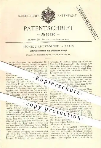 original Patent - Léonide Apostoloff in Paris , 1890 , Unterwasserschiff mit drehendem Rumpf , U-Boot , Boot , Schiffe !