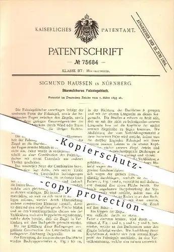 original Patent - S. Haussen , Nürnberg , 1893 , Sturmsicheres Falzziegeldach , Ziegel , Dach , Dachdecker , Dachziegel
