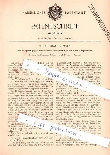 Original Patent  - Otto Grafe in Wien , 1892 , Gesundheitspflege !!!