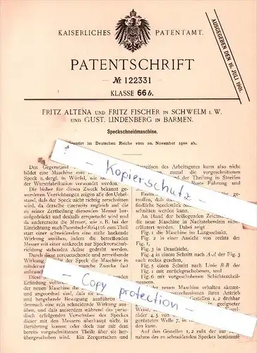 Original Patent  -  F. Altena und F. Fischer in Schwelm i. W. und G. Lindenberg in Barmen , 1900 , !!!