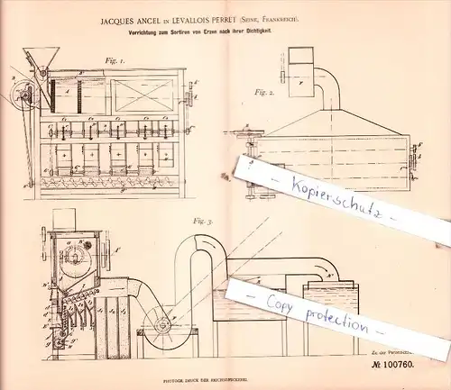 Original Patent  -  Jacques Ancel in Levallois Perret , Seine, Frankreich , 1897 , Aufbereitung !!!