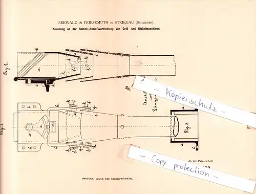 Original Patent  - Seewald & Priesemuth in Striegau , Schlesien , 1884 , Samen-Auslaßvorrichtung  !!!