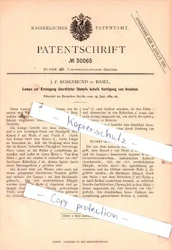 Original Patent  - J. F. Rosenmund in Basel , 1884 , Landwirthschaftliche Geräthe  !!!