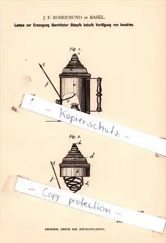 Original Patent  - J. F. Rosenmund in Basel , 1884 , Landwirthschaftliche Geräthe  !!!