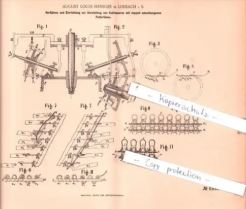 Original Patent  - August Louis Hensger in Limbach i. S. , 1892 , Flecht- und Druckmasachinen !!!