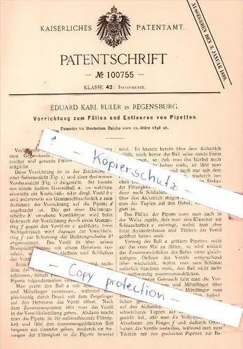 Original Patent  - Eduard Karl Euler in Regensburg , 1898 , Instrumente !!!