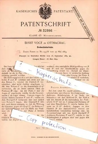 Original Patent  - Ernst Vogt in Ottmachau / Otmuchów , 1884 , Drehschieberhahn !!!