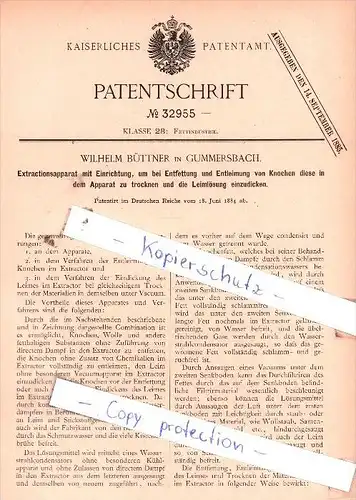 Original Patent  - Wilhelm Büttner in Gummersbach , 1884 , Fettindustrie !!!