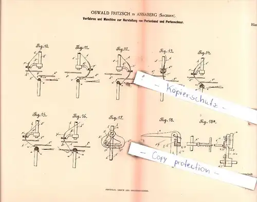 Original Patent  - Oswald Fritzsch in Annaberg , Sachsen , 1890 , Perlen , Perlenschnur ,Flecht- und Strickmaschinen !!!