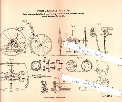 Original Patent  - Camillè Aimè Rouveyre in Paris , 1890 , Sattlerei und Wagenbau , Fahrrad , Sattelstütze !!!