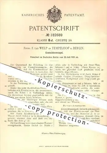 original Patent - F. ter Welp , Tempelhof / Berlin , 1905 , Einmuldenmangel , Mangel , Wäsche , Heizen !!