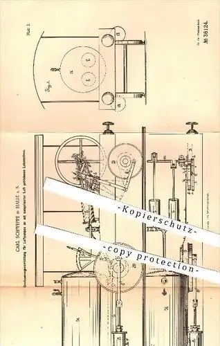 original Patent - Carl Schweppe , Halle / Saale , 1886 , Umsteuerung für Luftpumpen , Lokomotiven , Eisenbahn , Luft !!!