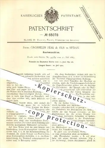 original Patent - Grosselein Père & Fils , Sedan , 1890 , Rauhmaschine, Rauhwalzen , Walze , Walzen , Gewebe !!!