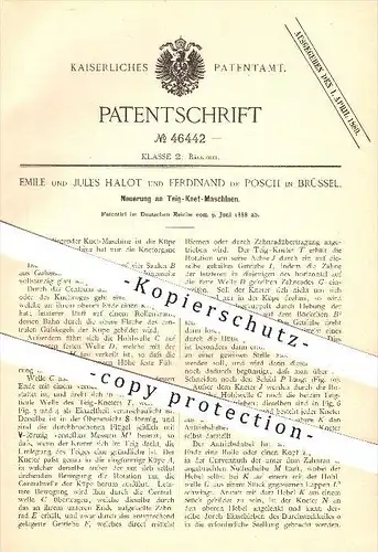 original Patent - Emile & Jules Halot , Ferdinand de Posch , Brüssel , 1888 , Teigknet-Maschinen , Bäcker , Bäckerei !!!