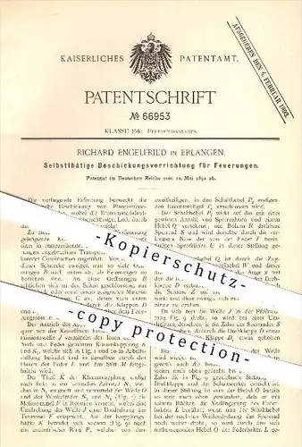 original Patent - Richard Engelfried in Erlangen , 1892 , Beschickungsvorrichtung für Feuerungen , Heizung , Ofen , Öfen