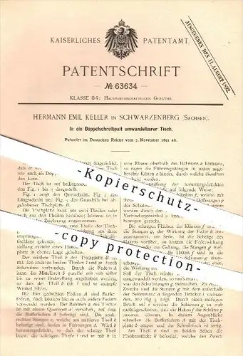 original Patent - H. E. Keller , Schwarzenberg , 1891 , kombinierter Tisch u. Schreibpult , Pult , Möbel , Schreibtisch