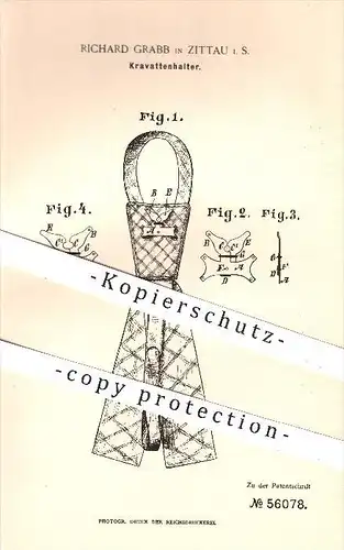 original Patent - Richard Grabb , Zittau 1890 , Kravatten - Halter , Krawatte , Schlips , Mode , Bekleidung , Schneider