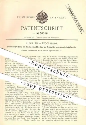 original Patent - A. Leik , Ingolstadt , 1890 , Blockverschluss für Gasgewehr , Gewehr , Gewehre , Schusswaffen , Waffen