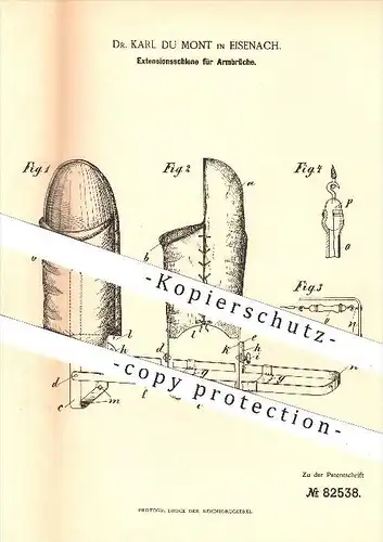 original Patent - Dr. Karl du Mont , Eisenach , 1894 , Extensionsschiene für Armbruch , Knochenbruch , Arm , Medizin !!!