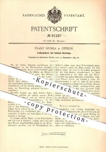original Patent - Franz Spirra , Oppeln , 1894 , Lettenbohrer mit hohlem Gestänge , Bohrer , Bohren , Bergbau , Werkzeug