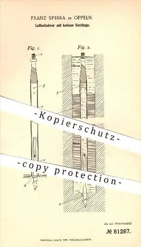 original Patent - Franz Spirra , Oppeln , 1894 , Lettenbohrer mit hohlem Gestänge , Bohrer , Bohren , Bergbau , Werkzeug