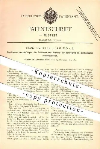 original Patent - Franz Irmischer , Saalfeld , 1894 , Spule am mechanischen Drahtwebstuhl , Webstuhl , Weben , Weberei
