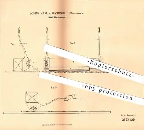 original Patent - Joseph Meirl in Reichenhall , 1885 , Hand - Wäschemangel , Mangel , Wäsche , Wäscherei , Waschen !!!