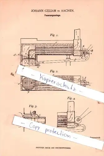 Original Patent  - Johann Gilliam in Aachen , 1901 , Feuerungsanlage !!!