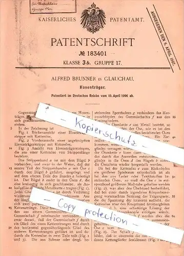 Original Patent  - Alfred Brunner in Glauchau , 1906 , Hosenträger !!!