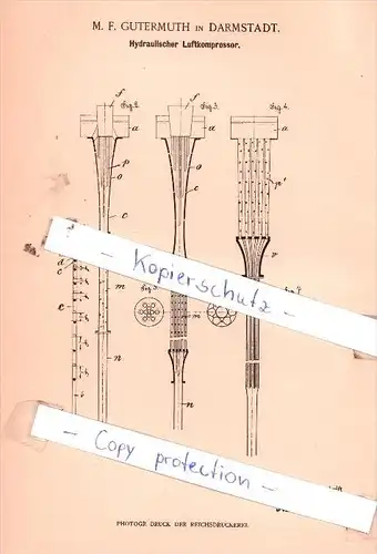 Original Patent  - M. F. Gutermuth in Darmstadt , 1902 , Hydraulischer Luftkompressor !!!