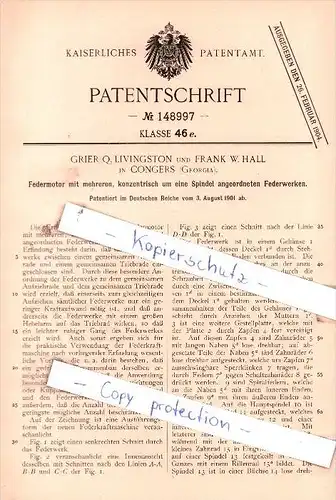 Original Patent  - Grier Q. Livingston und Frank W. Hall in Congers , Georgia , 1901 , Federmotor !!!