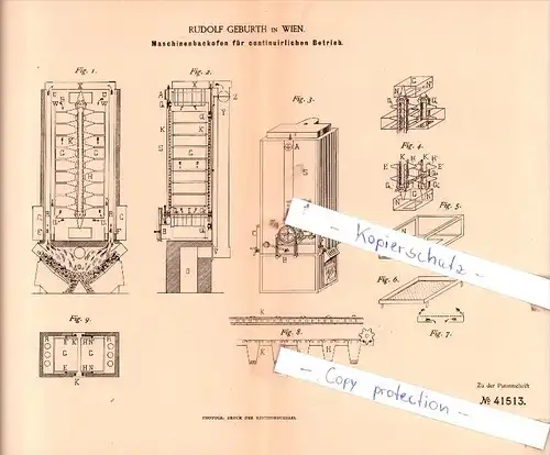 Original Patent  - Rudolf Geburth in Wien , 1887 , Bäckerei , Bäcker , Backofen !!!