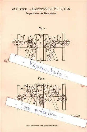 Original Patent  - Max Posor in Rosdzin-Schoppinitz , Schlesien , 1900 ,  Fangvorrichtung , Katowice !!!