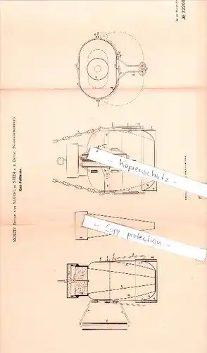 Original Patent  - Moritz Ritter von Szàbel in Stein a. d. Donau , 1893 , Koch-Feldflasche !!!