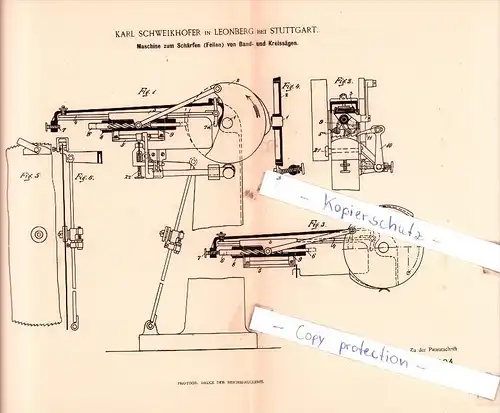 Original Patent  - Karl Schweikhofer in Leonberg bei Stuttgart , 1893 ,  !!!