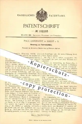 original Patent - Paul Ehrhardt , Halle / Saale , 1898 , Fahrrad - Sattel , Sitz , Fahrräder , Fahrzeugbau , Sattler !!!