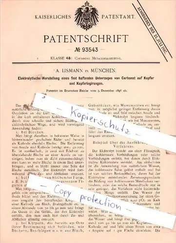 Original Patent  - A. Lismann in München , 1896 , Chemische Metallbearbeitung !!!