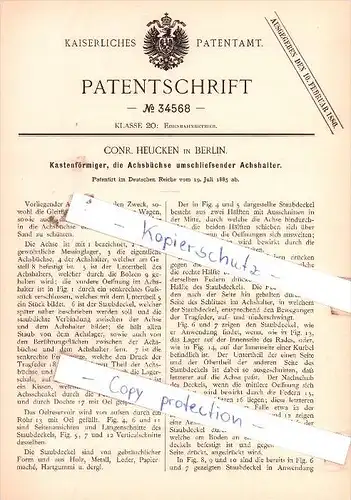 Original Patent  - Conr. Heucken in Berlin , 1885 , Achsbüchse umschließender Achshalter !!!