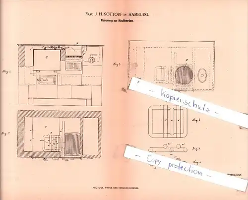 Original Patent  - Frau J. H. Sottorf in  Hamburg , 1885 ,  Neuerung an Kochherden !!!