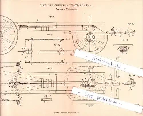 Original Patent  - T. Richtmann in Strassburg i. Elsass , 1887 ,  Neuerung an Wagenbremsen !!!