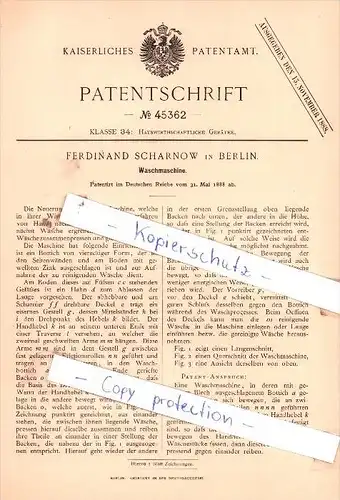 Original Patent:  Ferdinand Scharnow in Berlin , 1888 , Waschmaschine  !!!