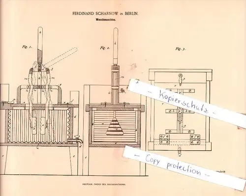Original Patent:  Ferdinand Scharnow in Berlin , 1888 , Waschmaschine  !!!
