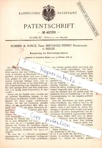 Original Patent  - Sommer & Runge, Firma Berthold Pensky in Berlin , 1888 , !!!