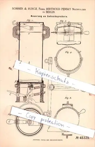 Original Patent  - Sommer & Runge, Firma Berthold Pensky in Berlin , 1888 , !!!