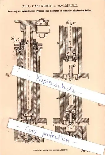 Original Patent  - Otto Dankworth in Magdeburg , 1888 , Neuerung an Pressen !!!